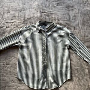 Zara Green and White Striped Button Down Shirt